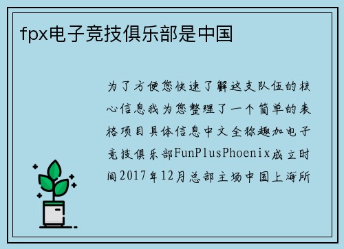 fpx电子竞技俱乐部是中国